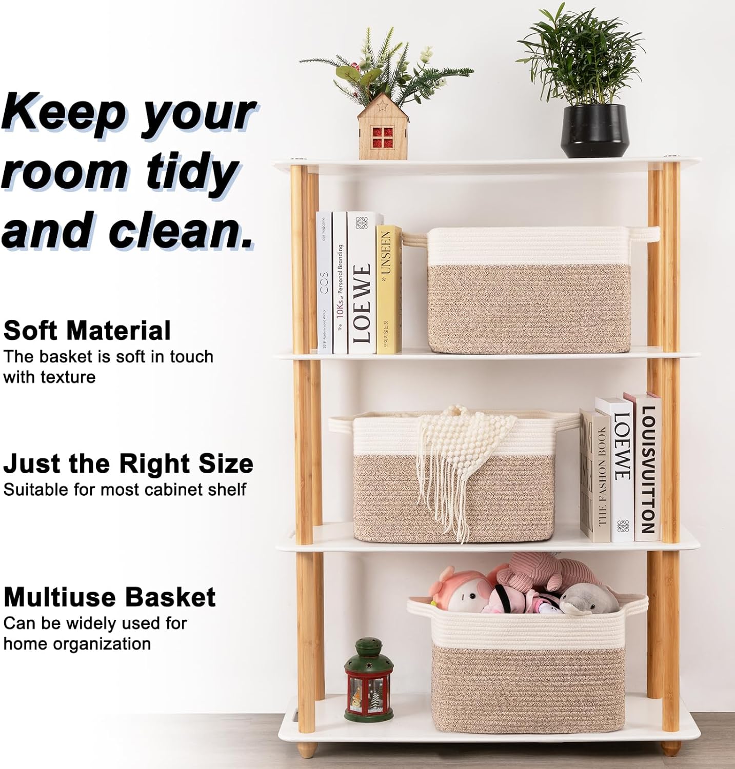 OIAHOMY 3 Pack Storage Baskets for Organizing, 13''X9.85''X8.7'' Storage Bins,Woven Basket with