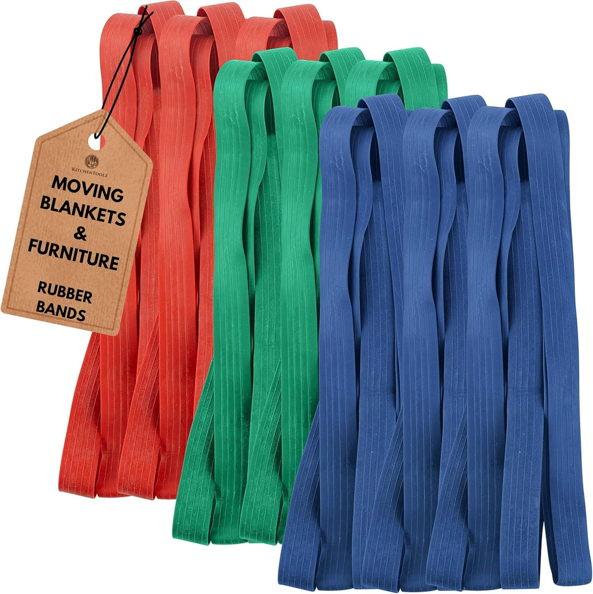 12 Pack Variety Extra Large Moving Rubber Bands for Furniture and Moving Blankets - Extra Strength