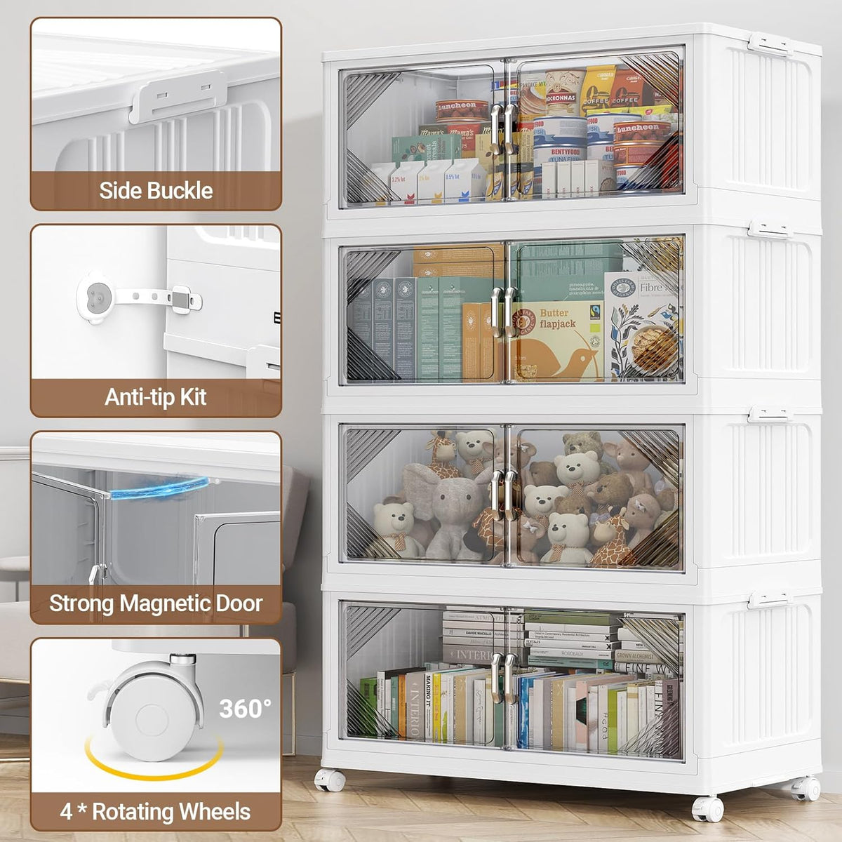 175Gal Plastic Stackable Storage Bins with Lid, 700QT Extra Large Closet Organizers Collapsible