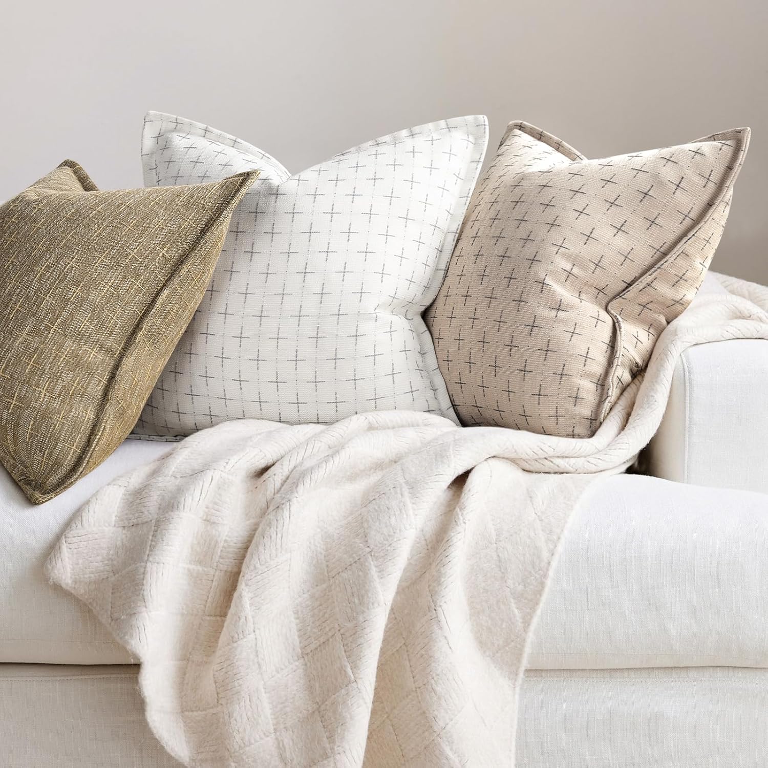 ZWJD Pillow Covers 24x24 Set of 2 Soft Polyester Textured Pillow Covers with Stylish Flange Edge