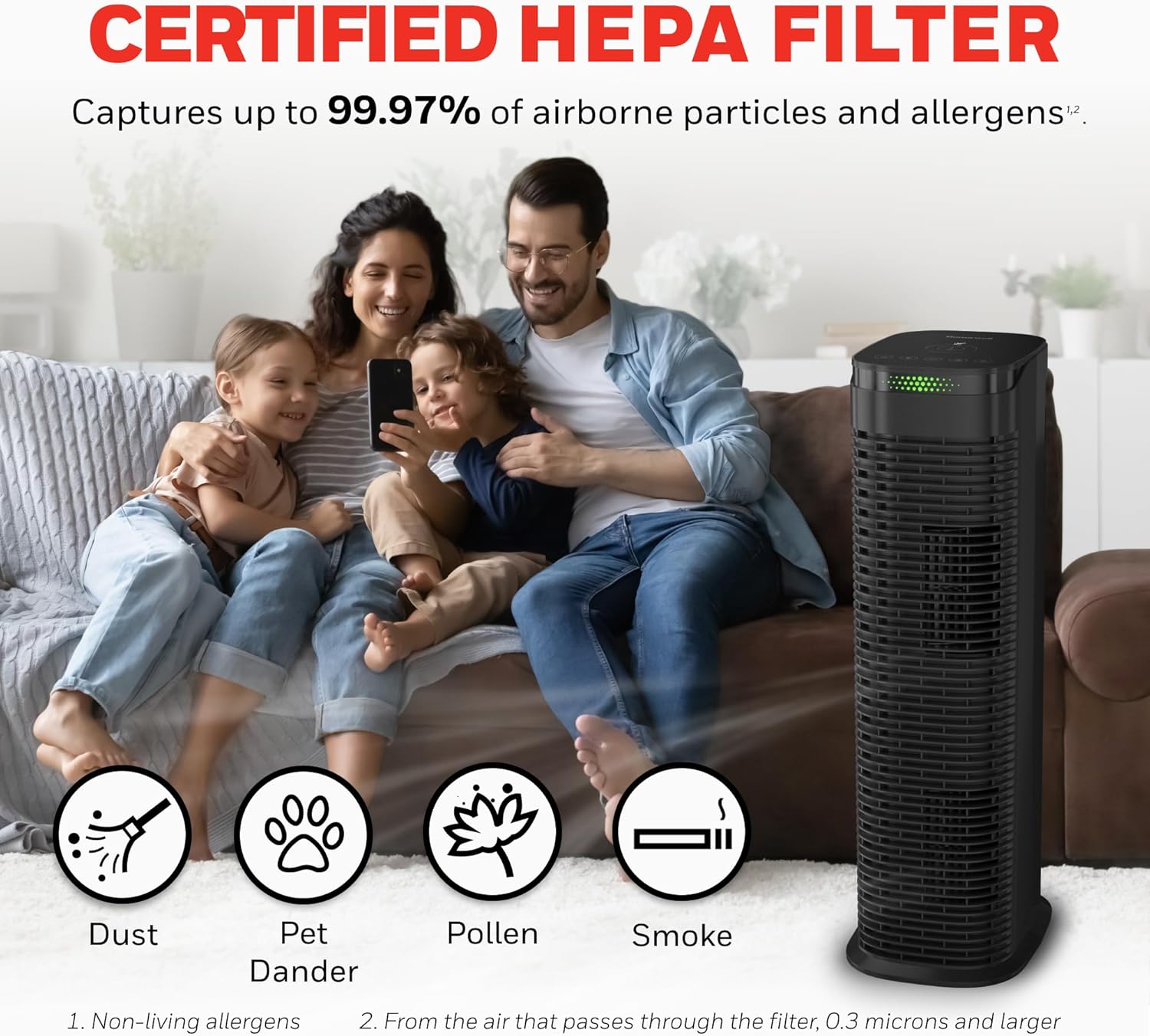 Honeywell HEPA Air Purifier for Home, 990 Ft² Rooms in 1 hour, Auto Mode, Air Quality Indicator