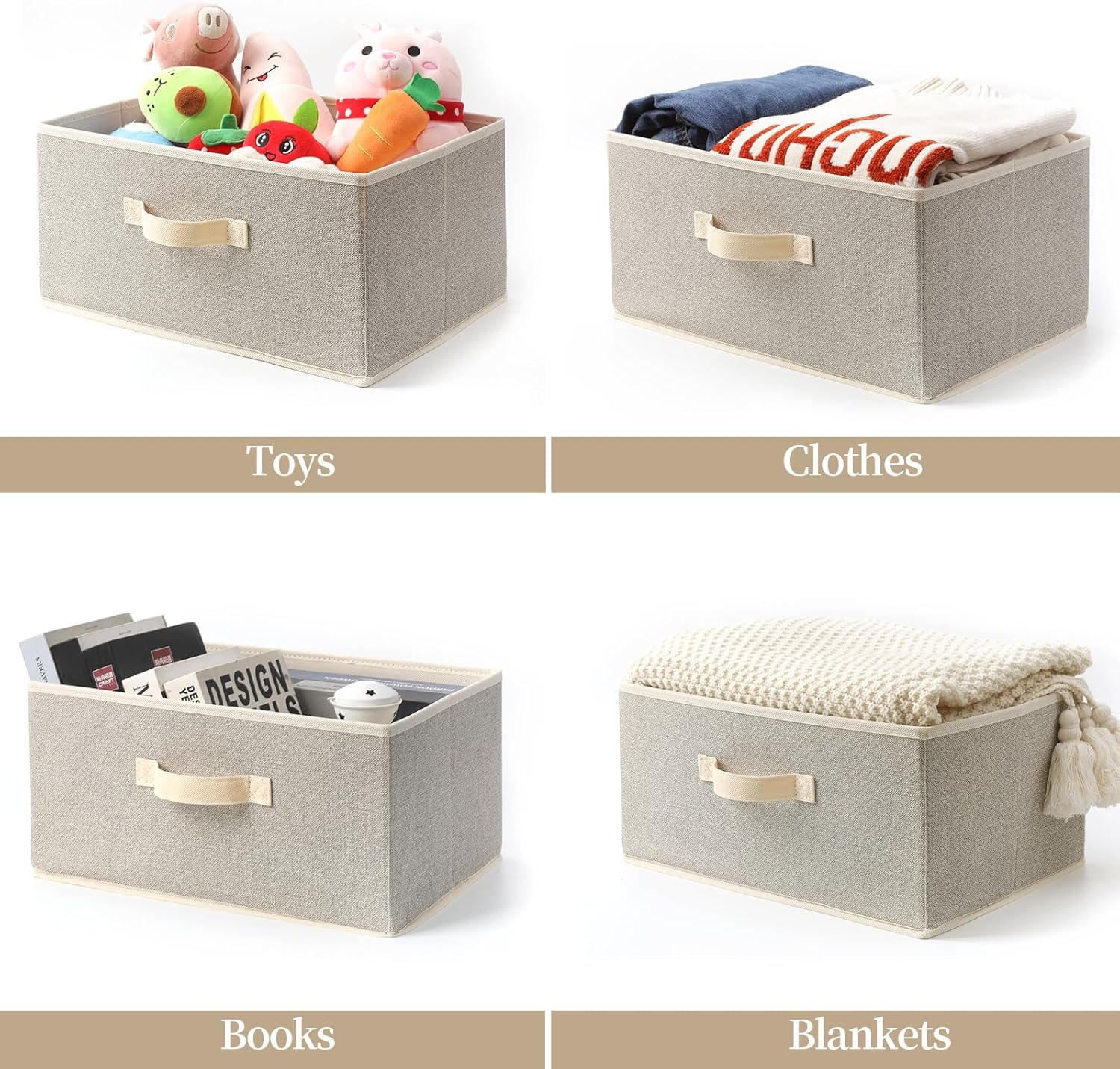 Storage Baskets, 15.7-Inch Woven Fabric Bins, Storage Cubes with Reinforced Handles, Organizer Bins