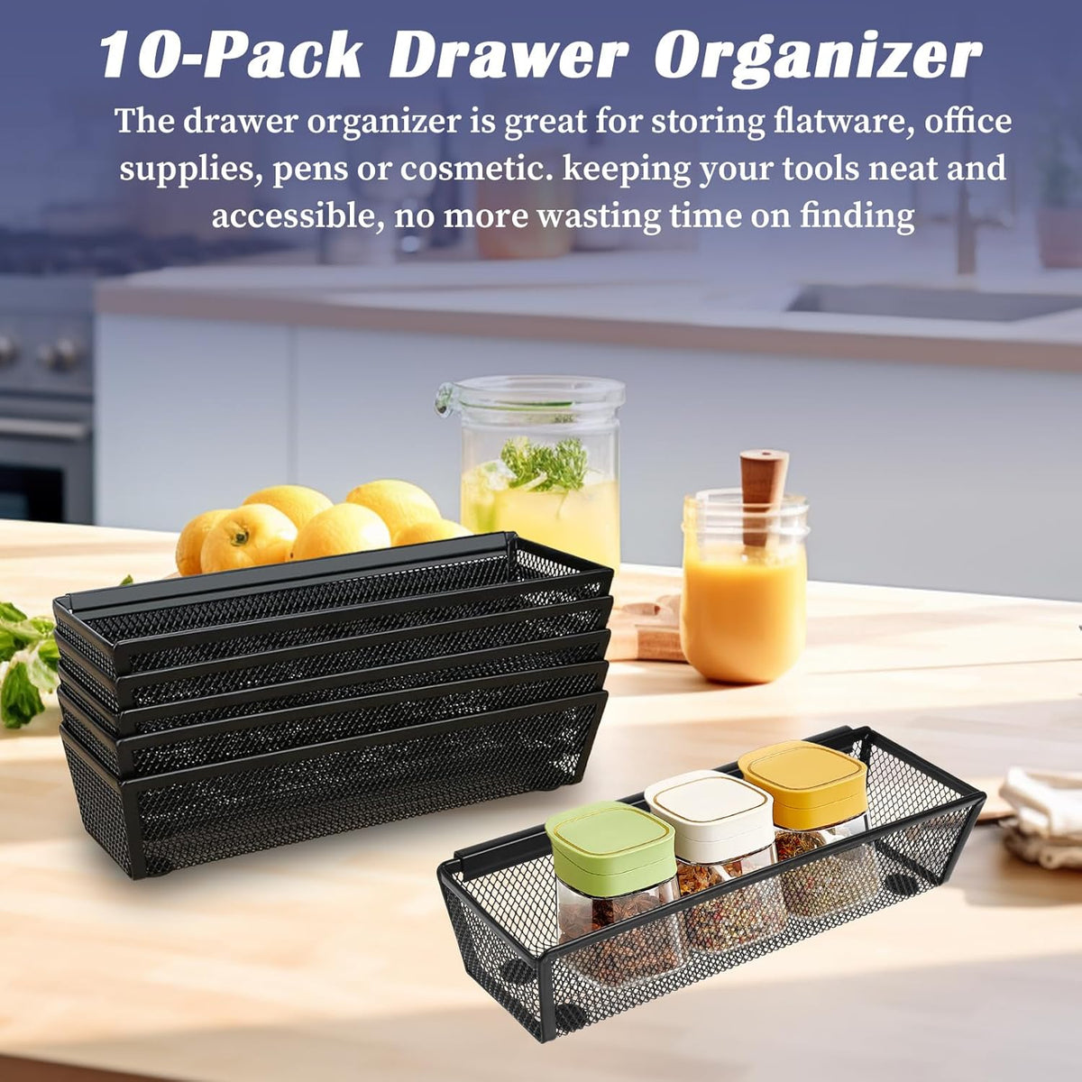 10 Pack Silverware Drawer Organizer 9 x 3 x 2 Inch Mesh Utensil Organizer for Kitchen Drawers with