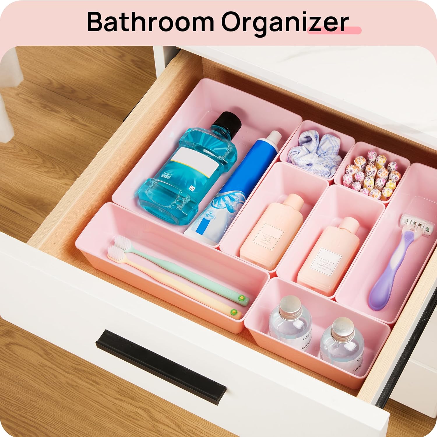 Vtopmart 44 PCS Plastic Drawer Organizers Set, 4-Size Versatile Bathroom and Vanity Organizer