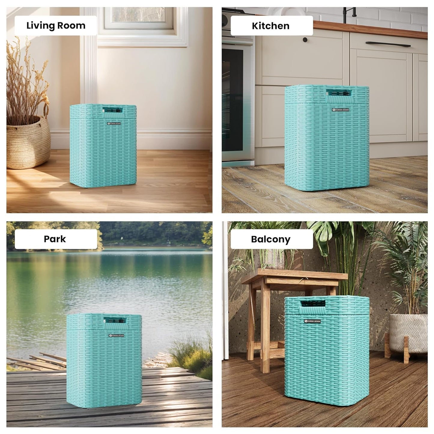 Ypati Handwoven Rattan Trash Can with Lid, Indoor and Outdoor, 4.5 Gallon with Complementary Shelf