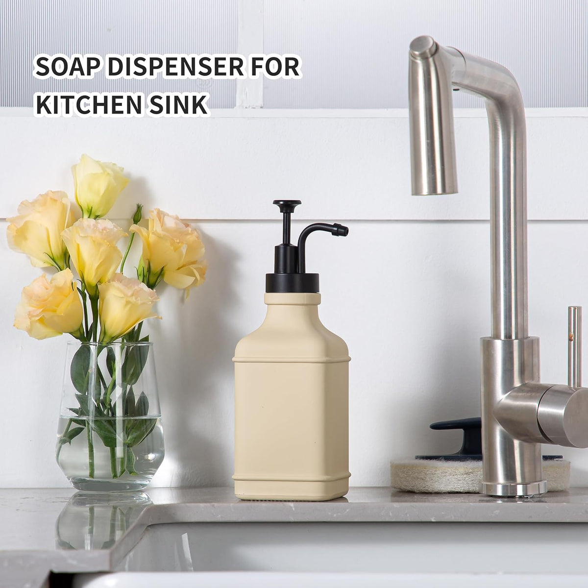 Enra Glass Soap Dispenser with Clear Window,12oz Matte Stainless Steel Hand Pump Dispenser,Hand and