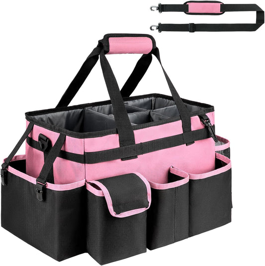 Cleaning Caddy,Large Cleaning Bags for Housekeepers,Cleaning Supplies Organizer with Handle,Pink