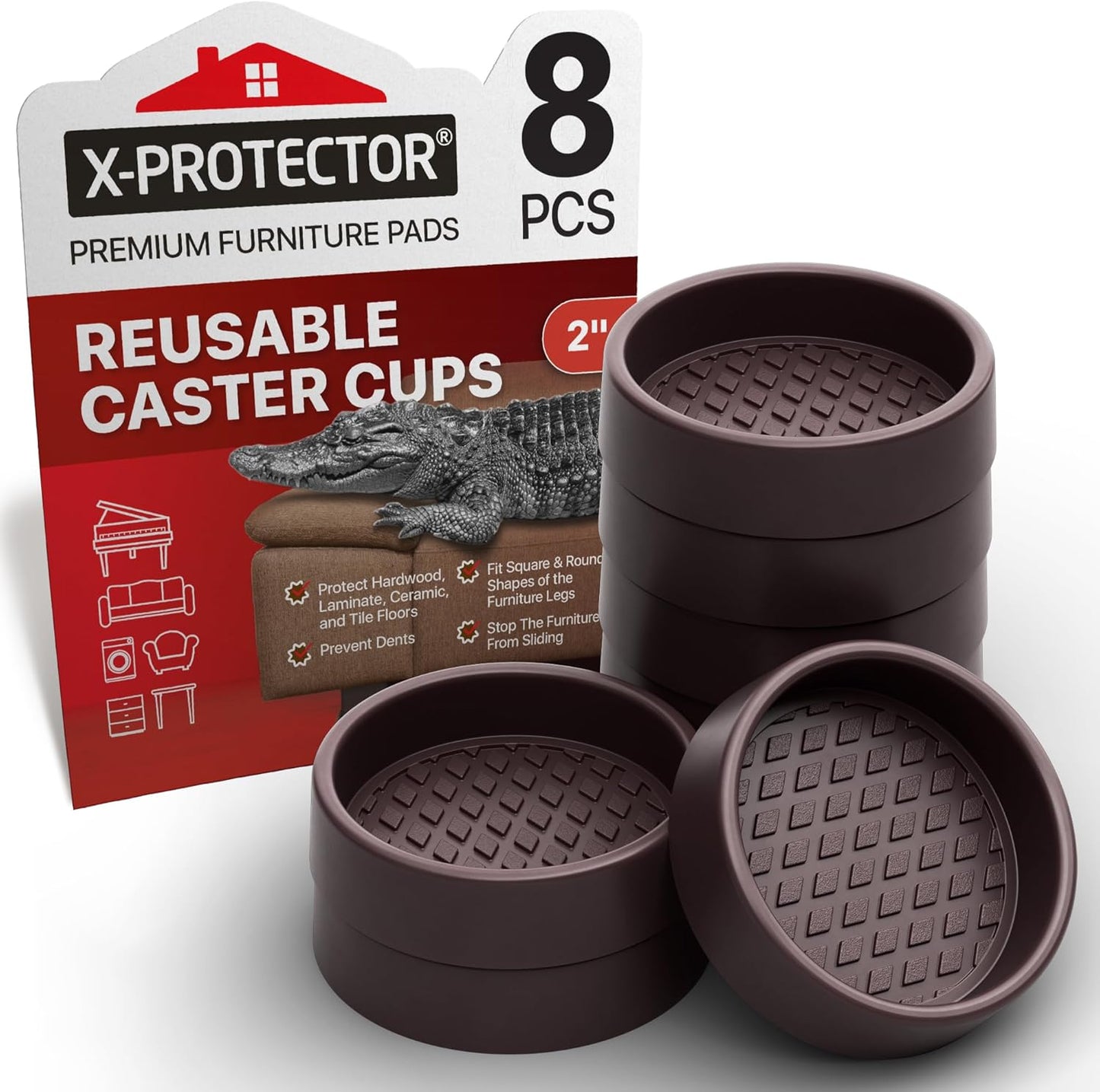 Furniture Cups X-PROTECTOR – 2" Caster Cups 8 PCS – Round Furniture Coasters – Ideal Bed Stoppers