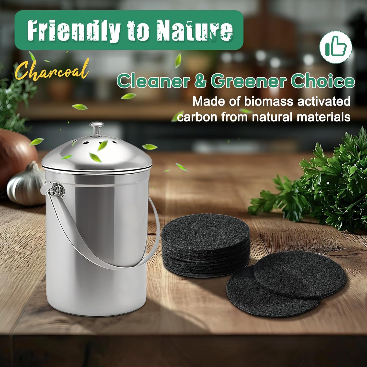 7.25 Inch Charcoal Filters for 10 Pack Kitchen Countertop Compost Bins - Extra Thick 0.3" for