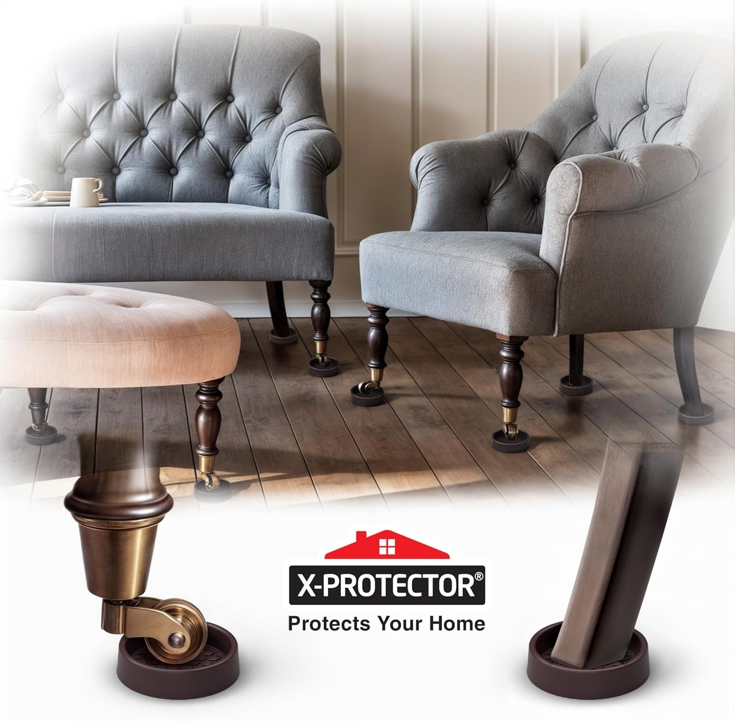Furniture Cups X-PROTECTOR – 2" Caster Cups 8 PCS – Round Furniture Coasters – Ideal Bed Stoppers