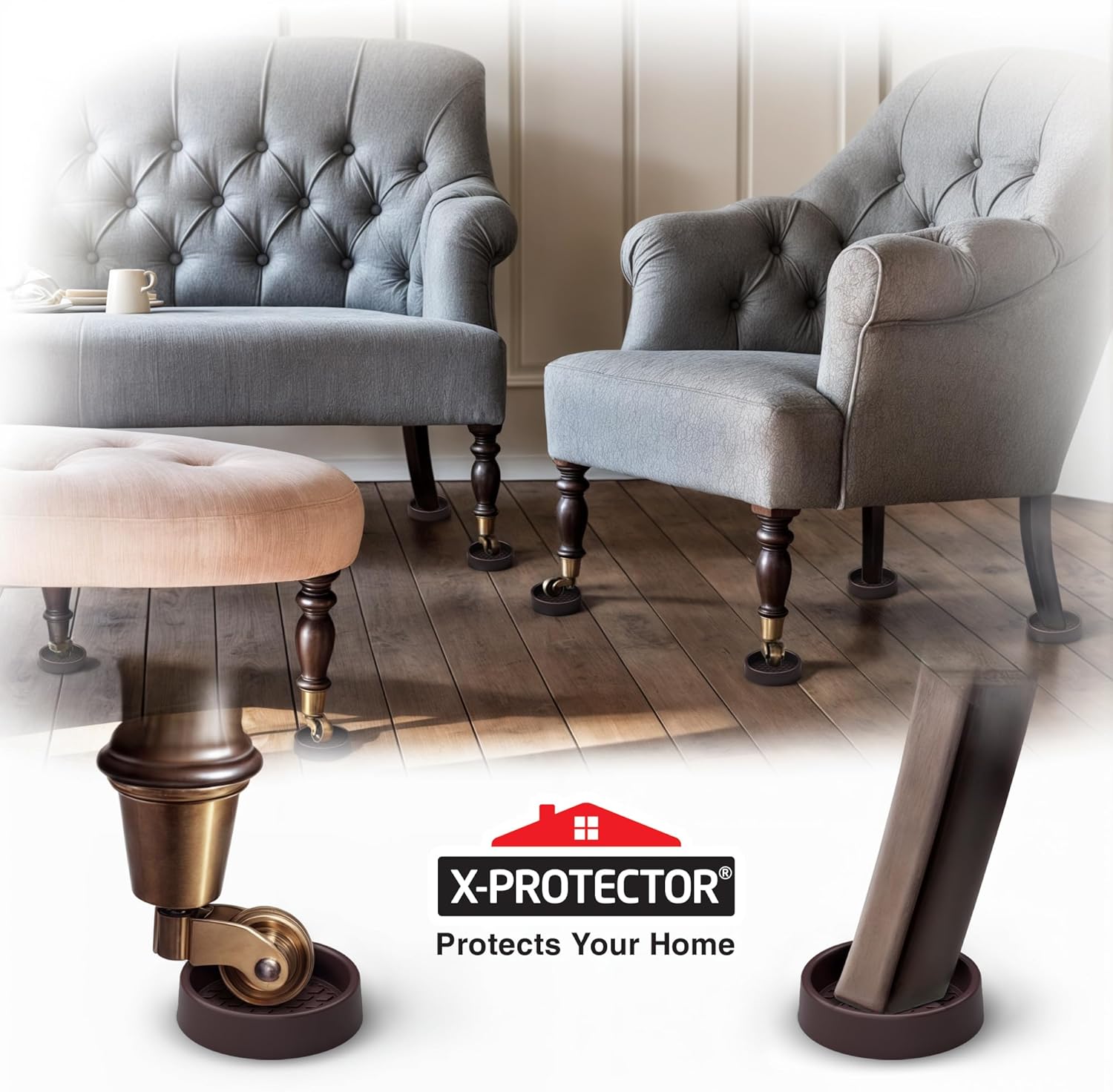 Furniture Cups X-PROTECTOR – 2" Caster Cups 8 PCS – Round Furniture Coasters – Ideal Bed Stoppers