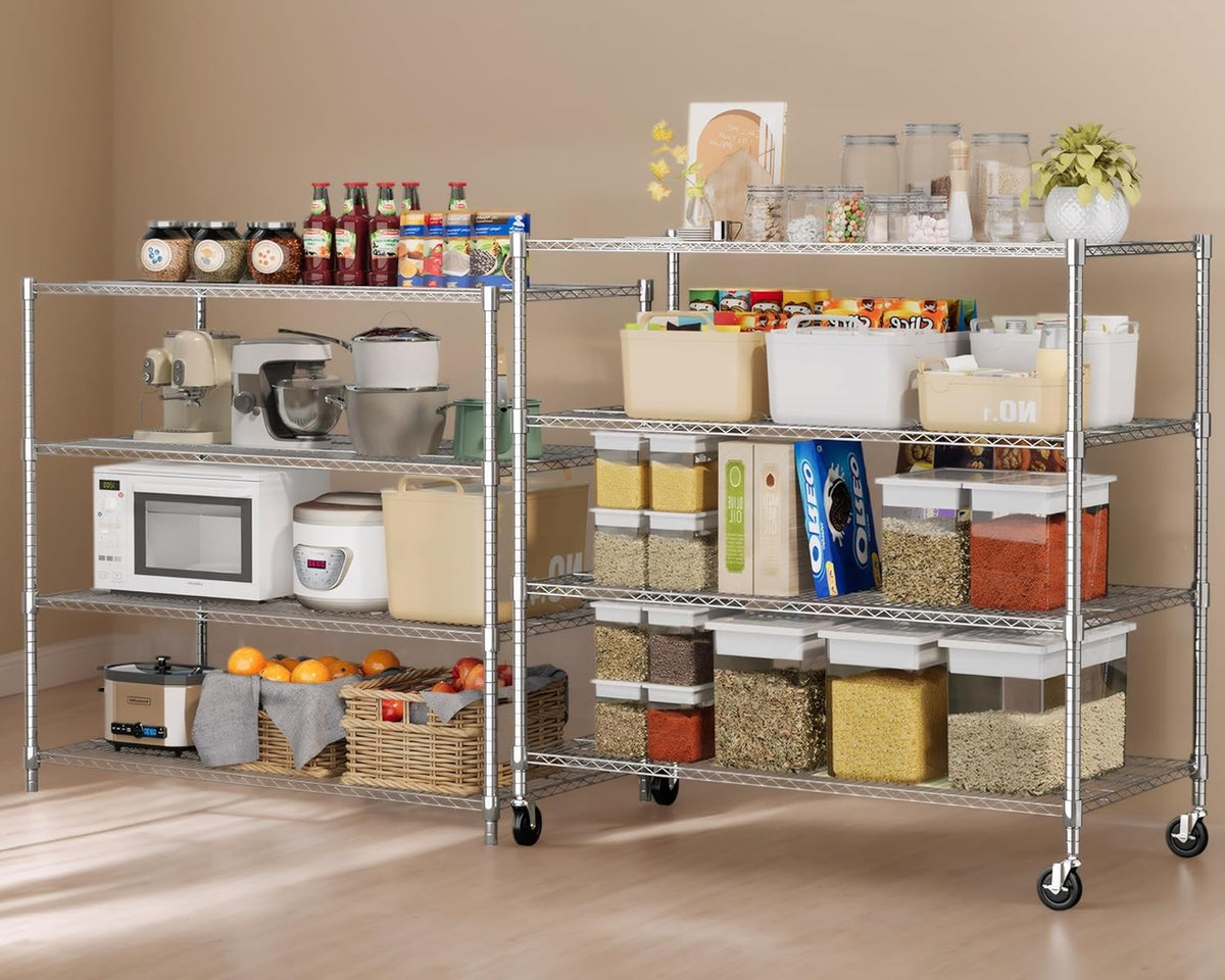 Himimi 4 Tier Wire Shelving with Wheels Heavy Duty Height Adjustable Metal Shelves for Storage