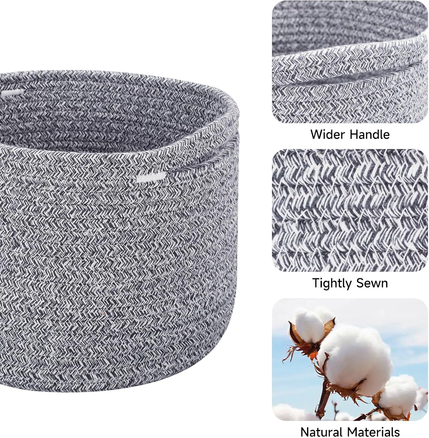 Small Basket for Organizing | Cube Shelf Closet Storage Baskets | 9.7×9.7×7.1” | Woven Rope Gift