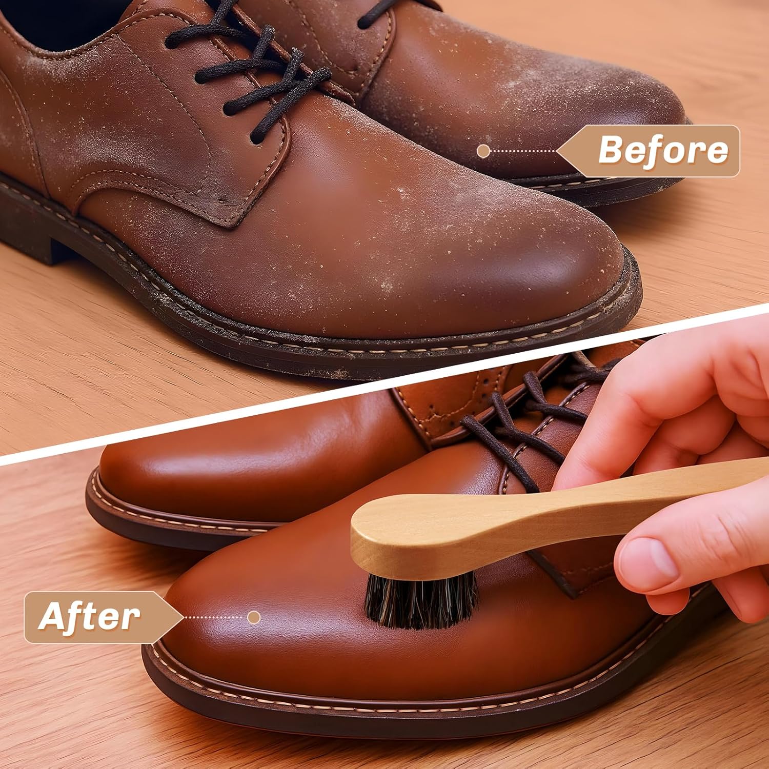 4 Pcs Horsehair Shine Shoes Brush Kit Polish Dauber Applicators Cleaning Leather Shoes Boots Care