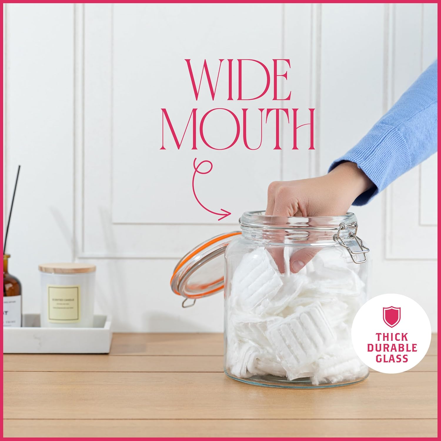 kitchentoolz Half Gallon Glass Large Mason Jars with Airtight Lid - 64oz Wide Mouth Flour & Sugar