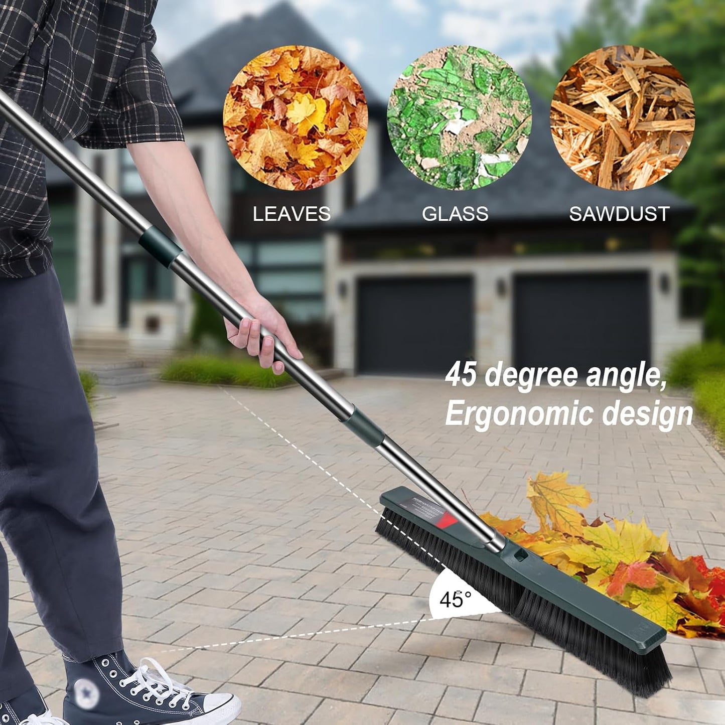MASTERTOP 24" Push Broom Outdoor, Heavy Duty Garden Brush Broom with 58" Long Handle and Stiff