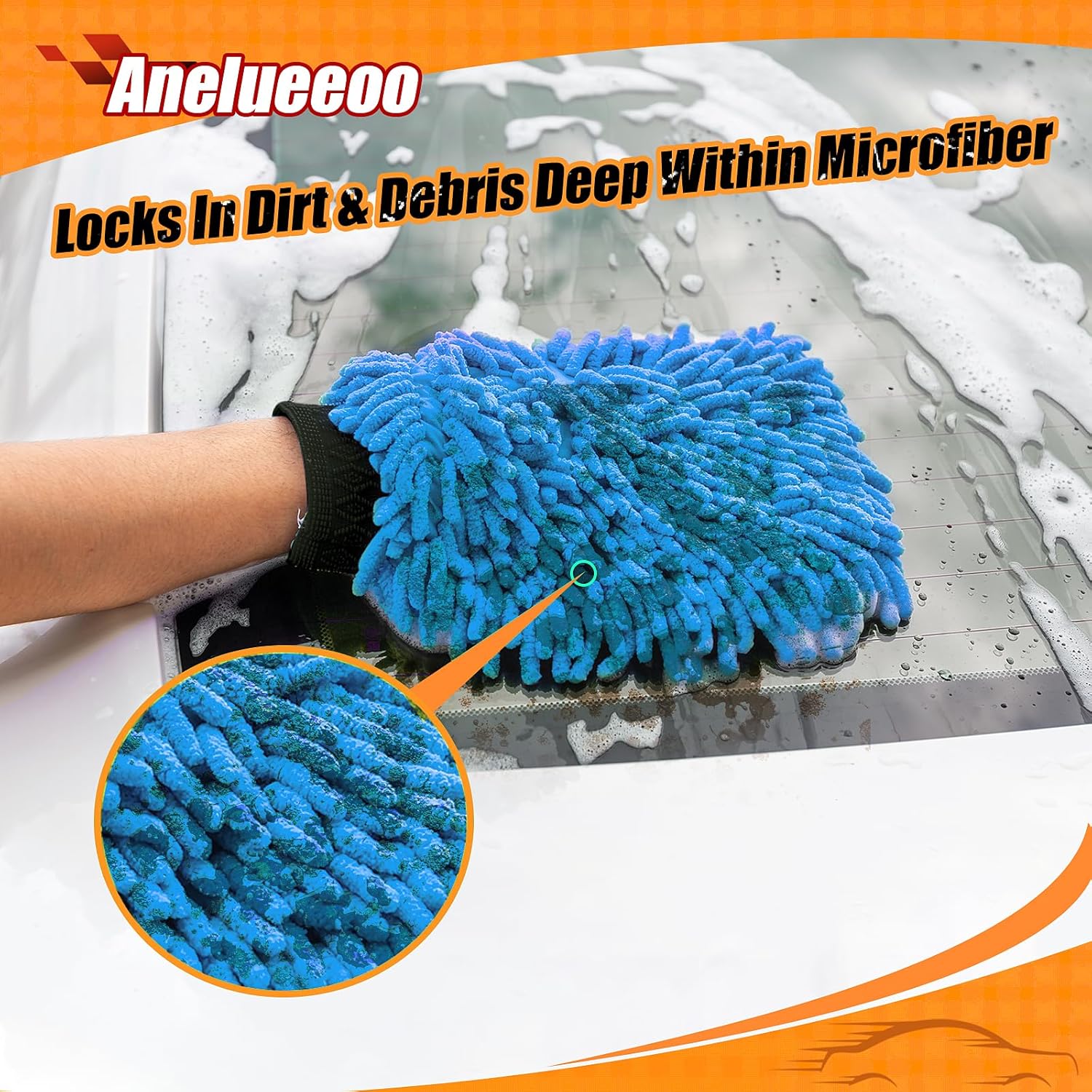 Car Wash Mitt Microfiber, Premium Chenille Microfiber Wash Car Mitts Sponge Scratch Free &