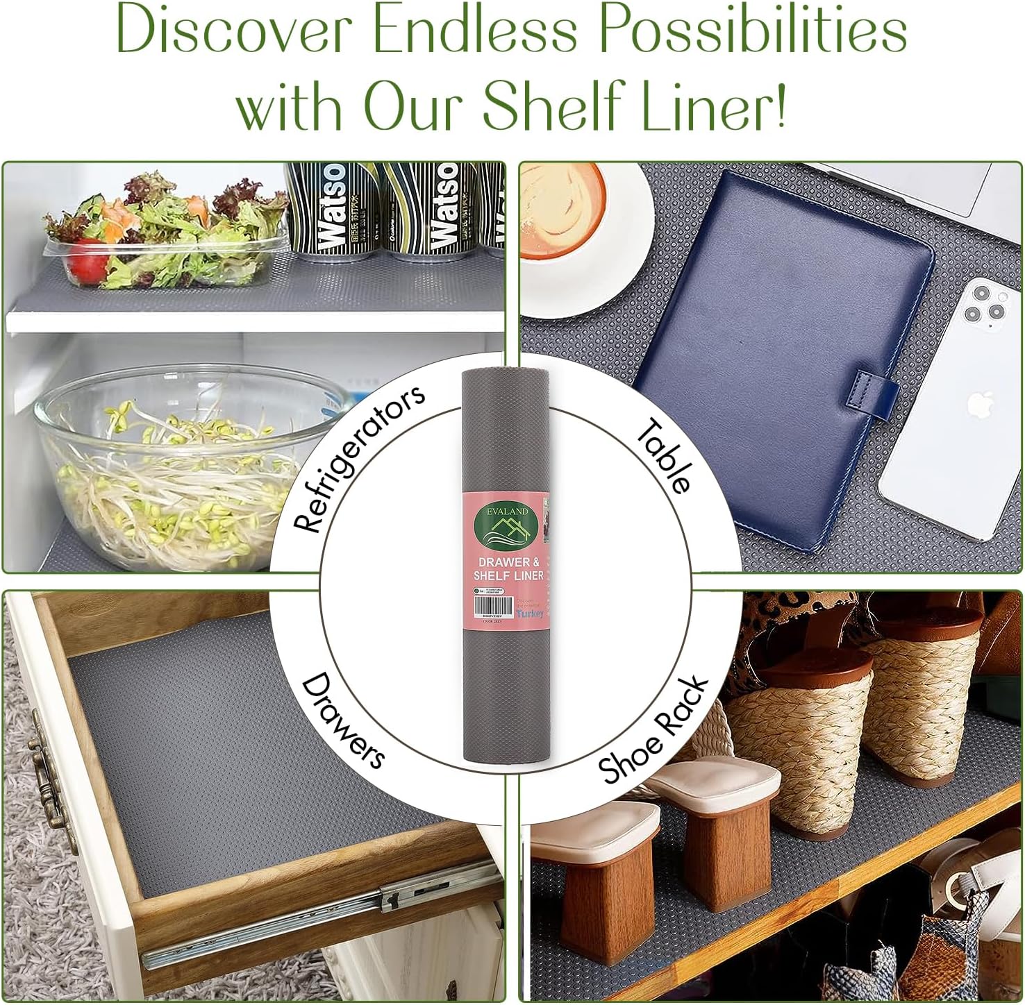 EVALAND 17.7" x 33 FT Non-Slip Shelf Liner, Non-Adhesive, BPA-Free, Waterproof Pantry Liner for