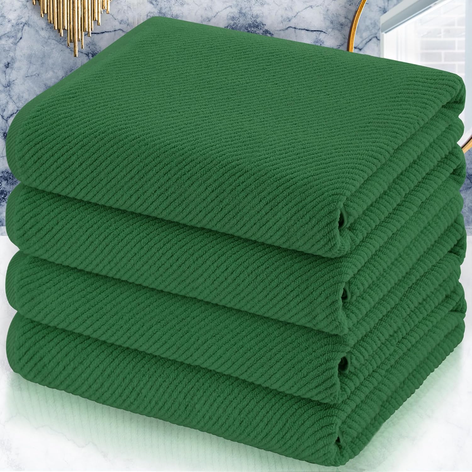 VOOVA & MOVAS Hunter Green Bath Towels, Bath Towels Set of 4, Large 30" x 56" - 100% Cotton | Quick