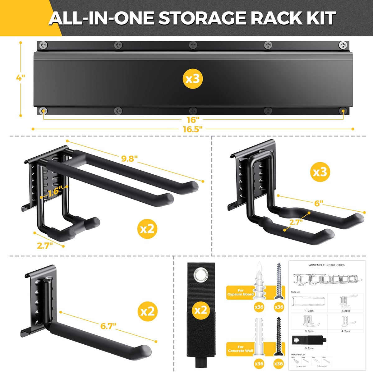 LBT 49.5"Garage Tool Organizer Wall Mount 500lbs Garden Tool Organizer for Garage with Adjustable