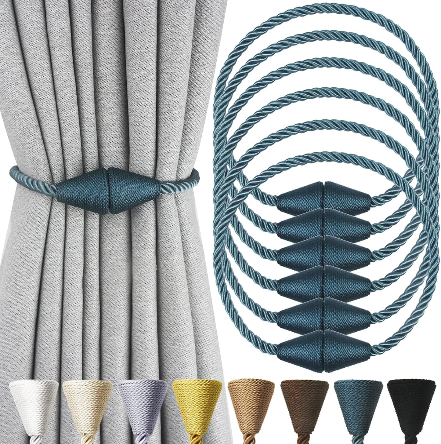 6 Pack Magnetic Curtain Tiebacks Rope Modern Handmade Curtain Tie Backs Decorative Drapes Weave