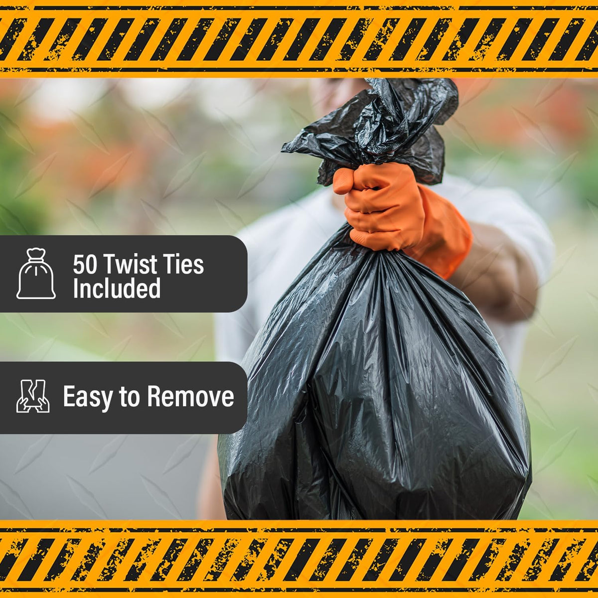 Extra Heavy Duty Black Contractor Garbage Bags 55 Gallon, 50 Trash Bags, Construction Grade, 3 mil