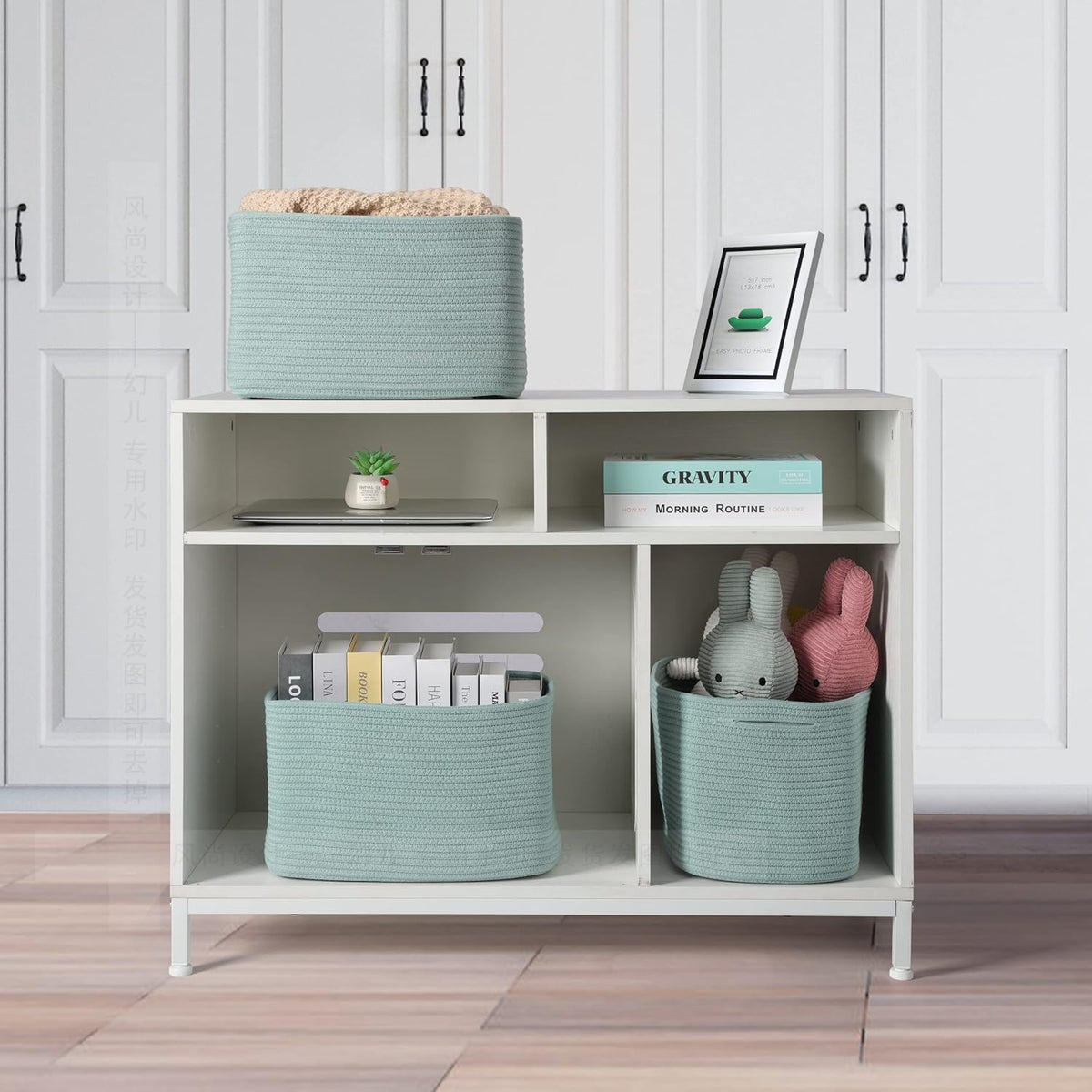 Cotton Rope storage Basket Bins Woven Basket for Organizing Shelves Rectangle Decorative Baskets