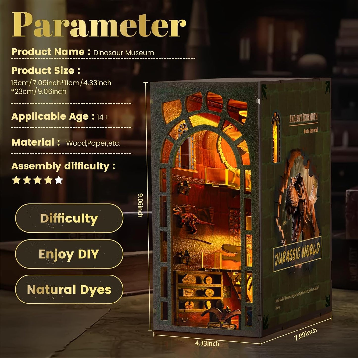 Book Nook Kit - DIY Miniature Museum Dollhouse & Tiny House 3D Wooden Puzzle, Creative Bookshelf