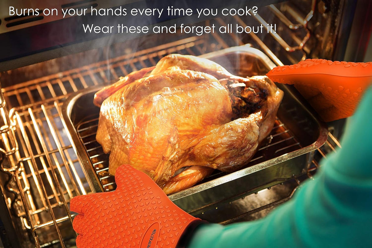 KITCHEN PERFECTION Silicone Smoker Oven Gloves -Extreme Heat Resistant BBQ Gloves -Handle Hot Food
