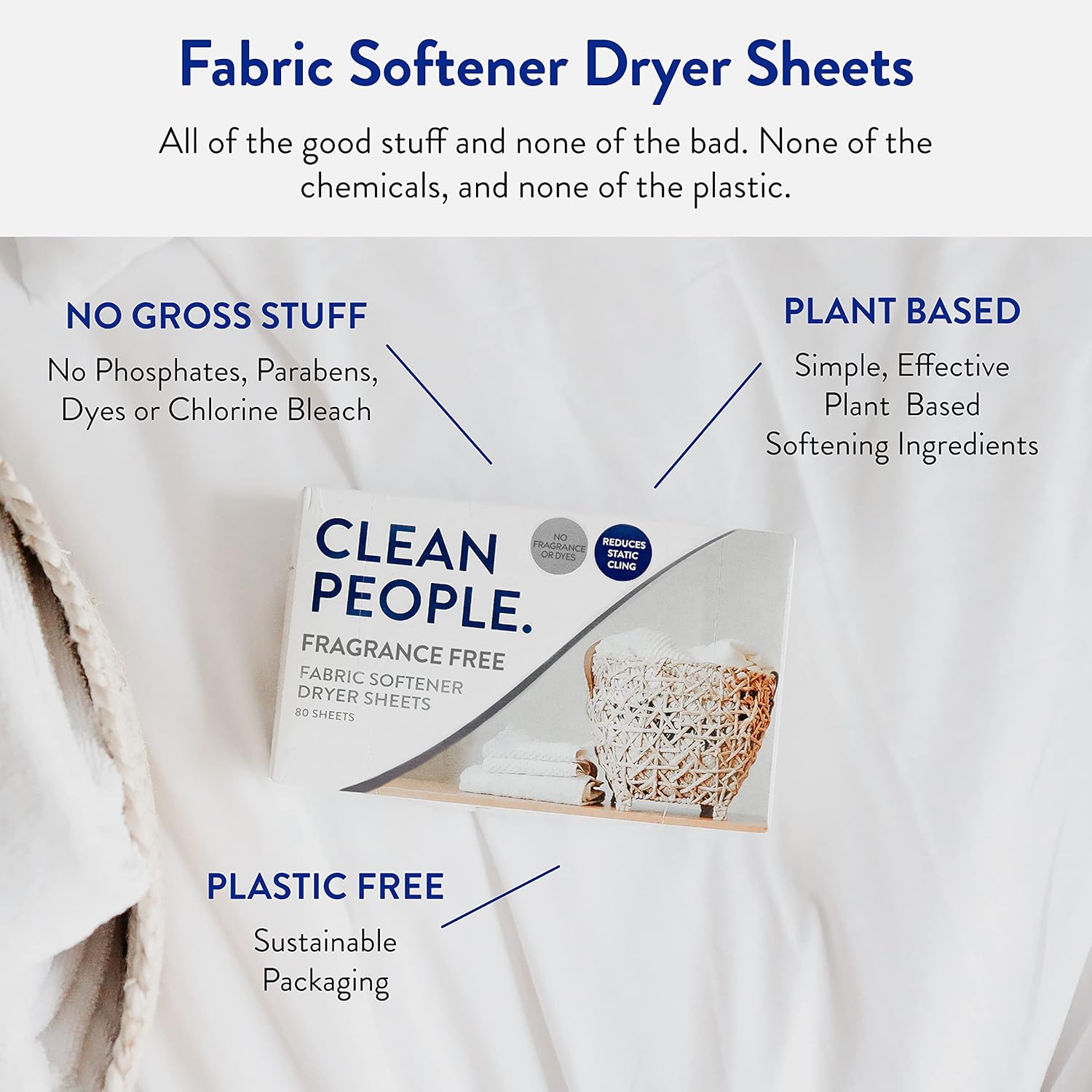 The Clean People Fabric Softener Sheets - Dryer Sheets - Softens & Removes Static Cling - Vegan