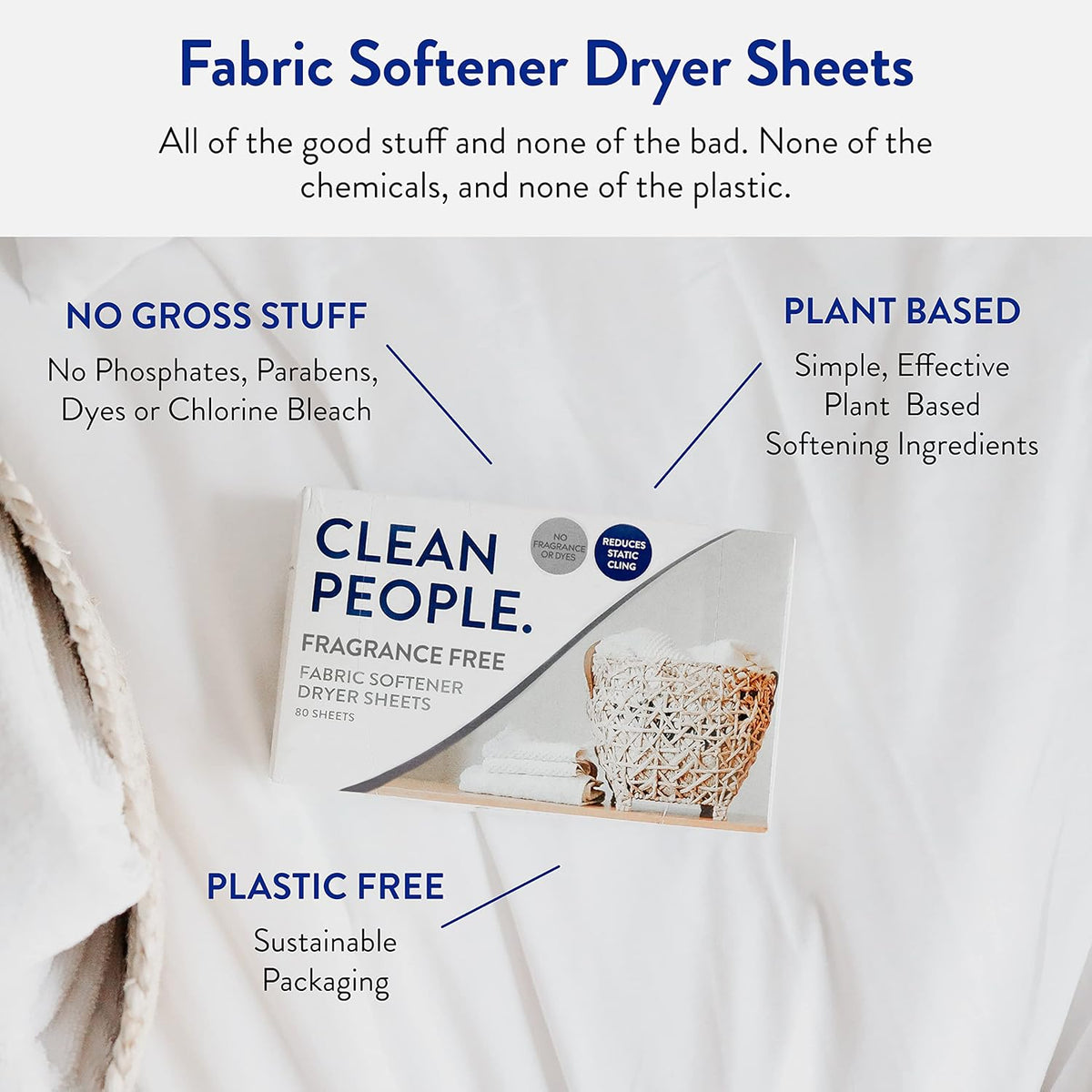 The Clean People Fabric Softener Sheets - Dryer Sheets - Softens & Removes Static Cling - Vegan