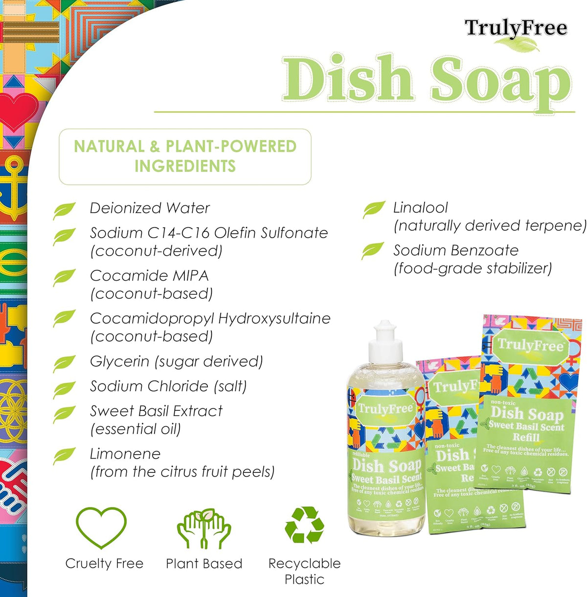 Truly Free Natural Concentrated Dish Detergent Dishwashing Liquid | Plant-Based Dish Soap | Sweet
