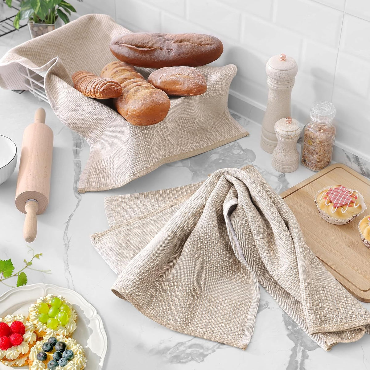 Homaxy Premium Kitchen Towels(18”x 28”, 6 Pack), Large Cotton Kitchen Hand Towels, Flat and Terry
