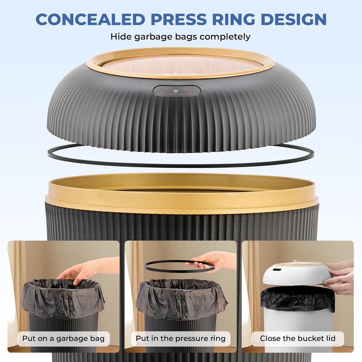Pukomc Smart Sensor Wastebasket, Convenient and Hygienic Easy to Use, Technology Sensor Waterproof