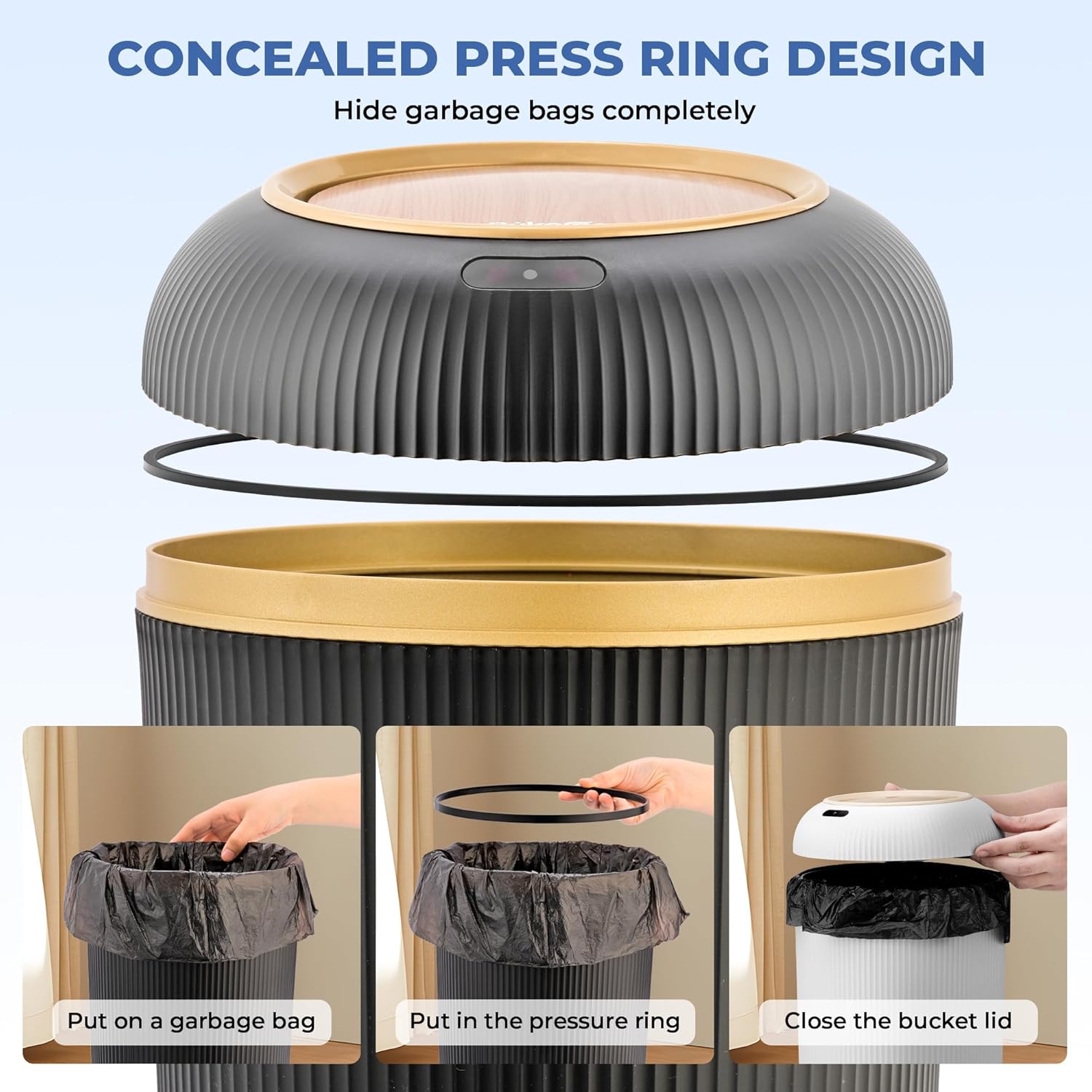 Pukomc Smart Sensor Wastebasket, Convenient and Hygienic Easy to Use, Technology Sensor Waterproof