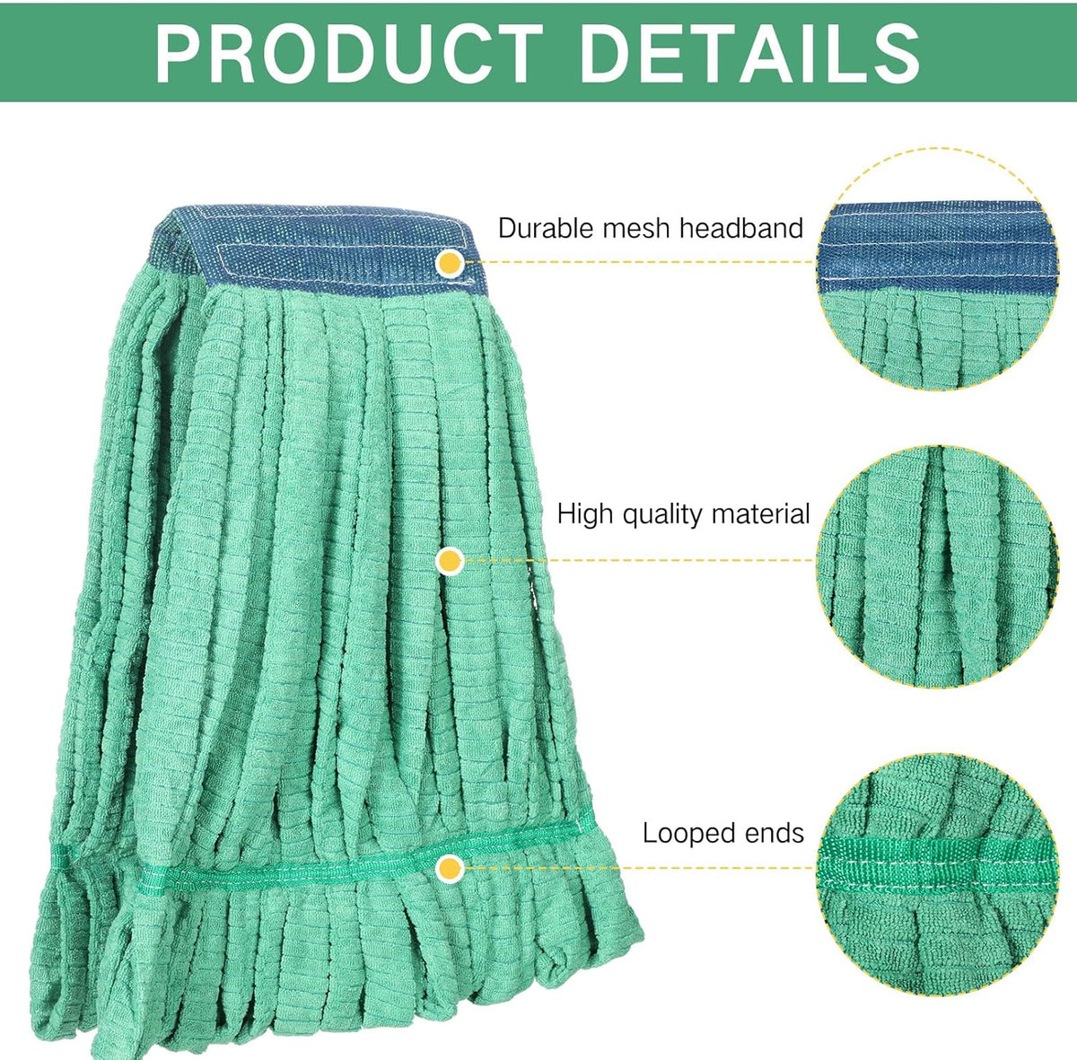 Lallisa 4 Pcs Commercial Mop Head Replacement Tube Microfiber Industrial Looped End Mop Heads
