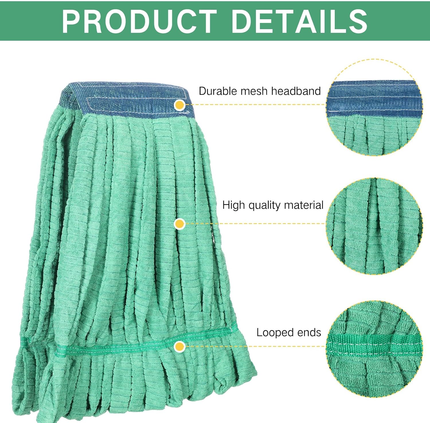 Lallisa 4 Pcs Commercial Mop Head Replacement Tube Microfiber Industrial Looped End Mop Heads