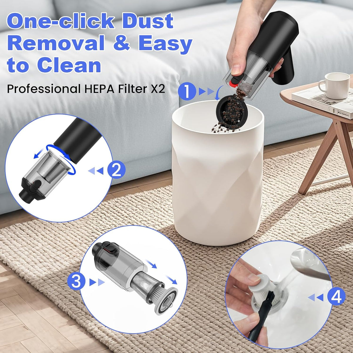 Car Vacuum Portable Cordless with 16000PA Ultra Suction 4-in-1 Foldable Air Duster & Brushless