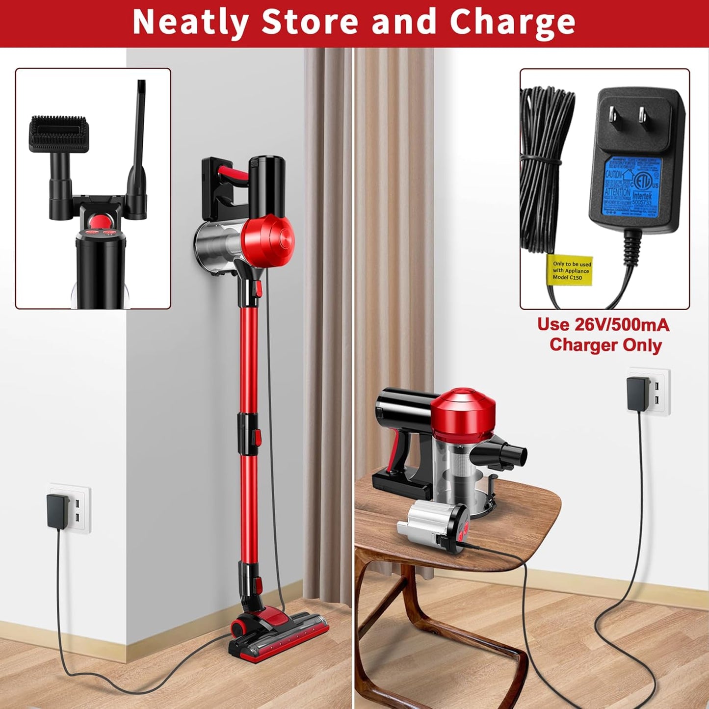 iwoly C150 Cordless Vacuum Cleaner Rechargeable with 2200mAh Detachable Battery, 18000Pa Cyclone