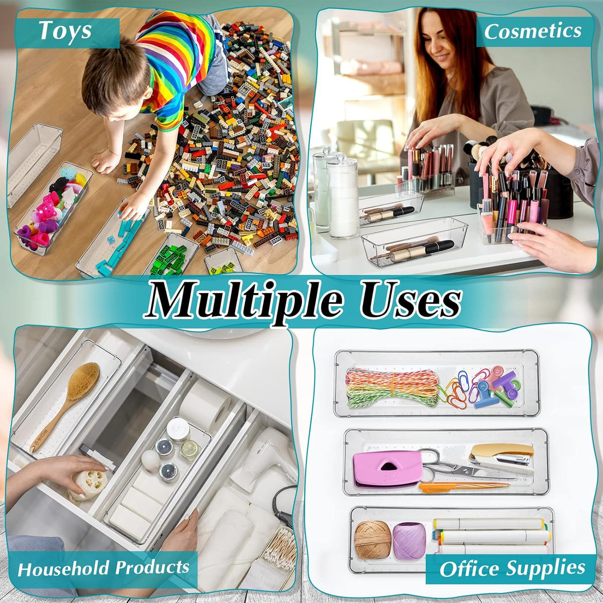 Maitys 12 Pcs Vanity Drawer Organizer 9 x 3 x 2 Inches Clear Plastic Utensil Organizers Kitchen
