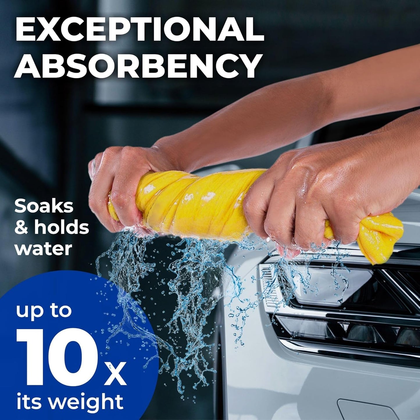 Premium XL Shammy Towel for Car - 2pk (34”x25”) - Super Absorbent Chamois Cloth - Spots &