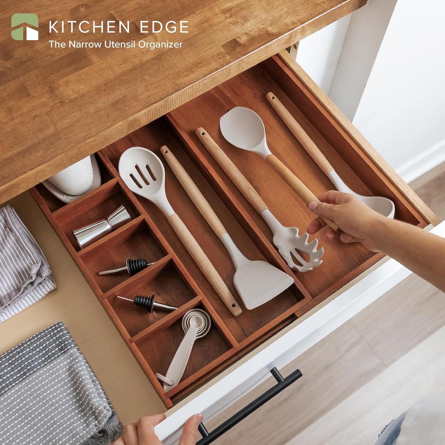 KitchenEdge Adjustable Kitchen Drawer Organizer for Utensils and Junk, Food-Safe Contract Grade