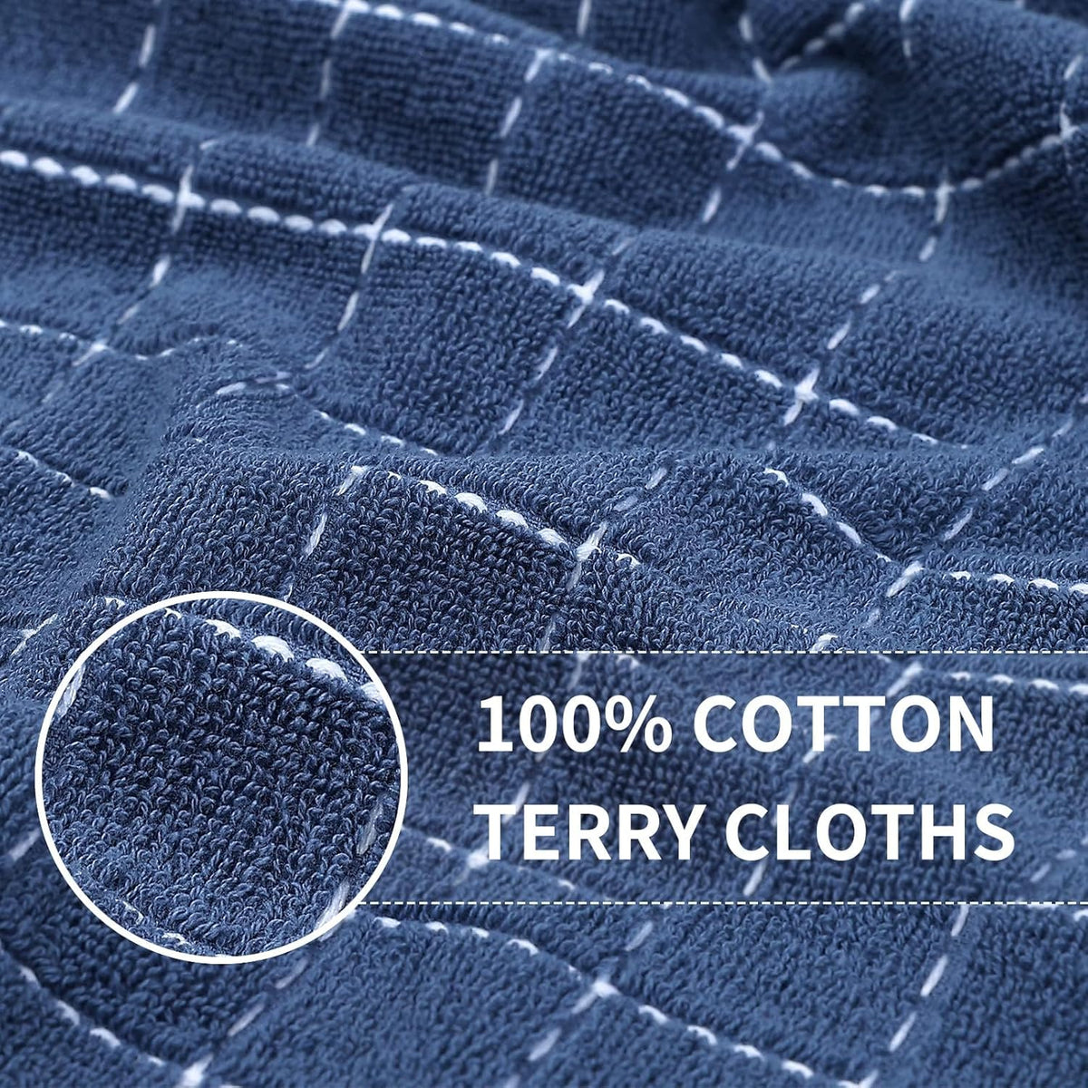Homaxy 100% Cotton Terry Kitchen Towels(Navy Blue, 13 x 28 inches), Checkered Designed, Soft and