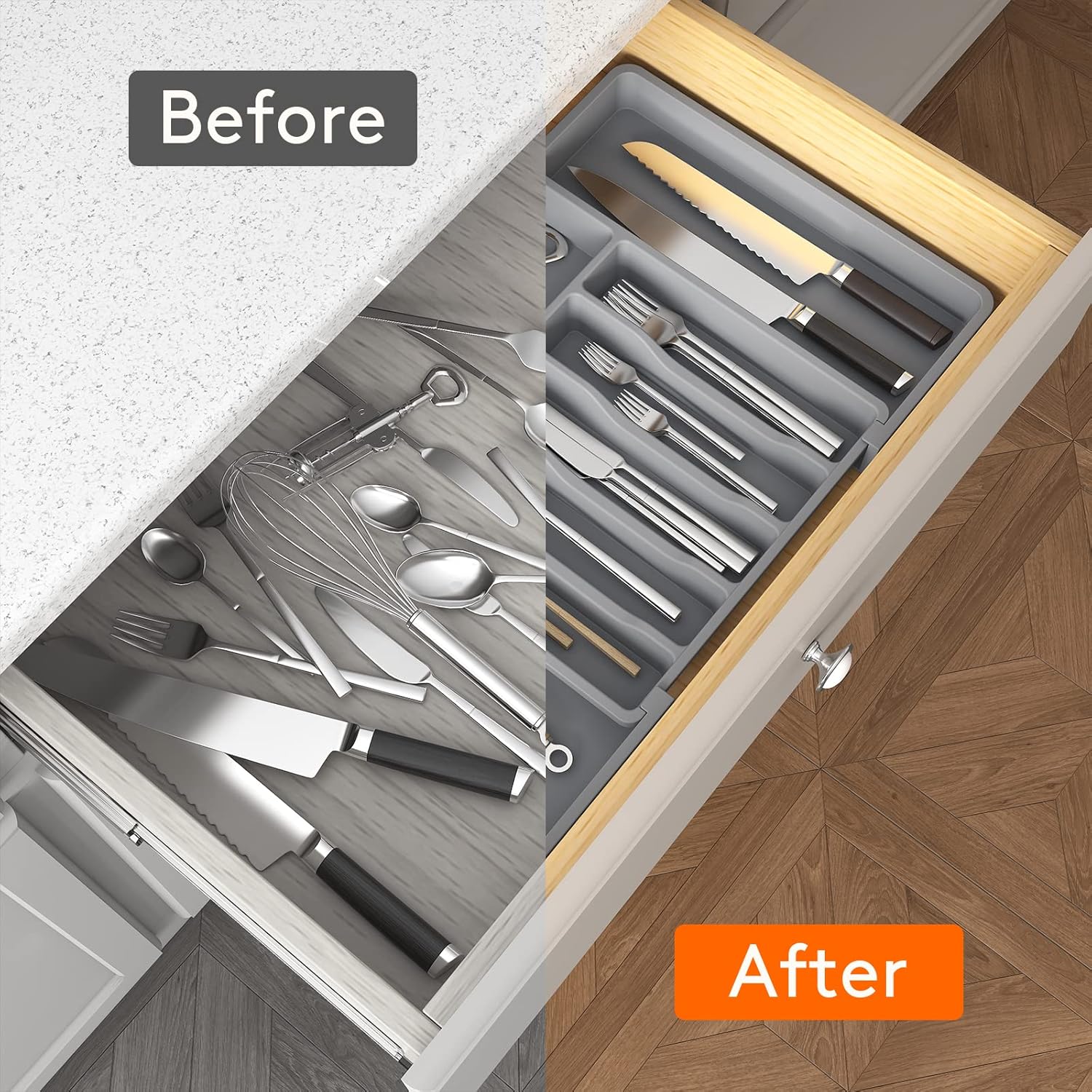 Lifewit Silverware Drawer Organizer, Expandable Utensil Tray for Kitchen, BPA Free Flatware and