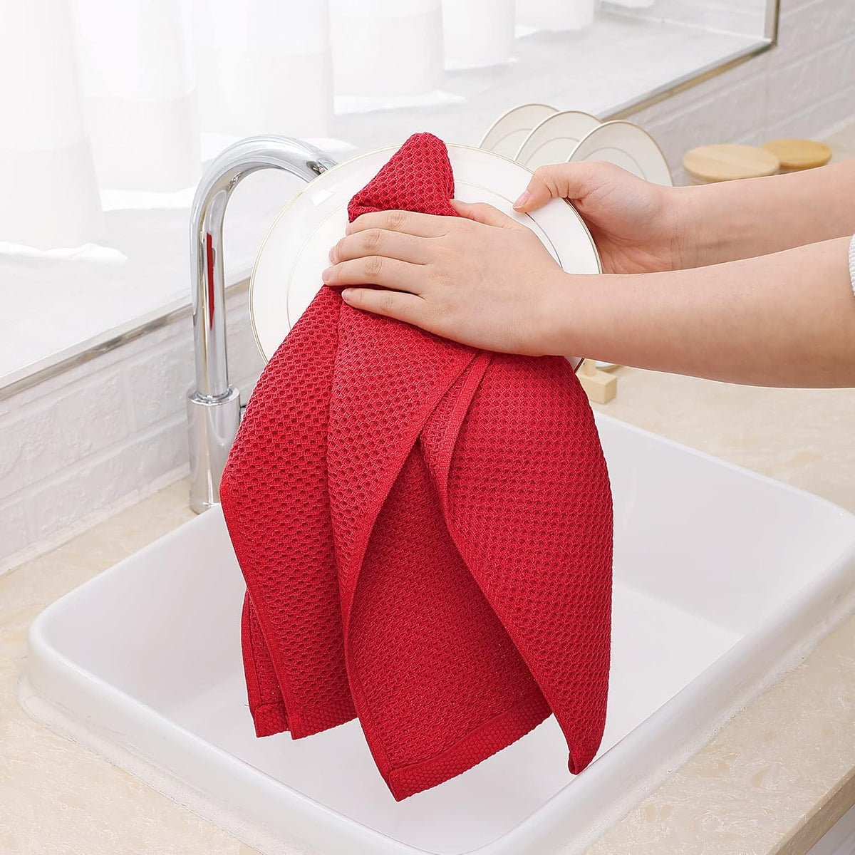 Homaxy 100% Cotton Waffle Weave Kitchen Dish Towels, Ultra Soft Absorbent Quick Drying Cleaning