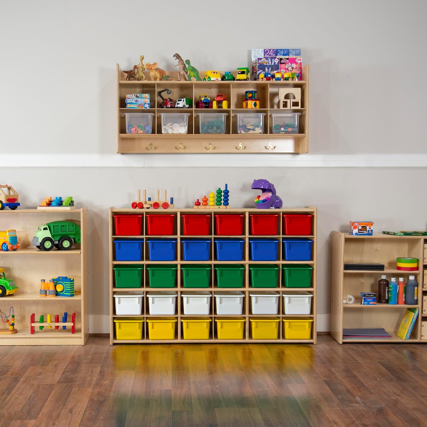 Wood Designs Cubby Storage Bin, Heavy Duty Plastic Containers for Kids Assorted Cubby Tray Set of 20