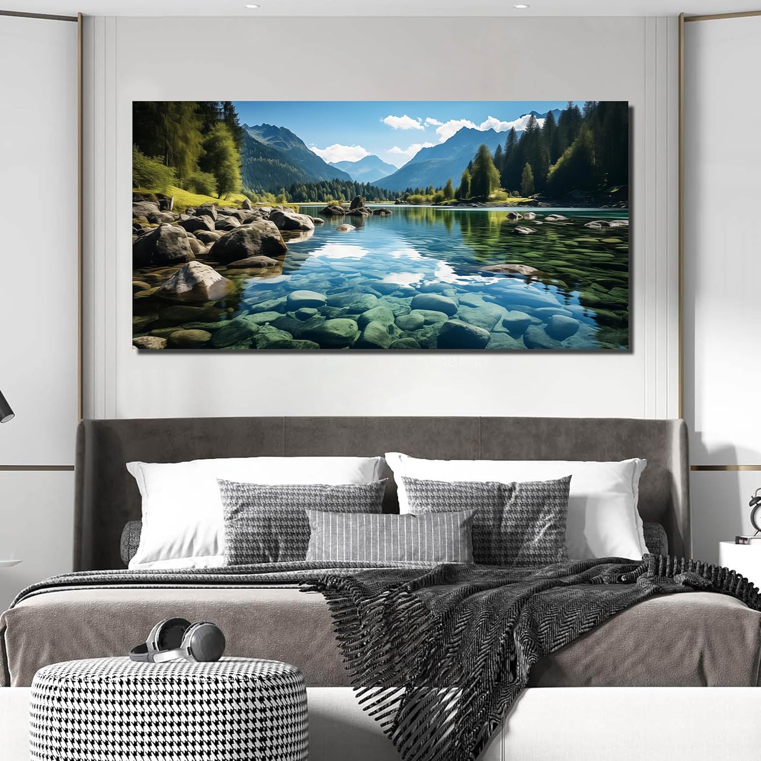 GUGIKA Landscape Wall Art for Living Room, Mountain and Lake Wall-Decor for Bedroom, Natural