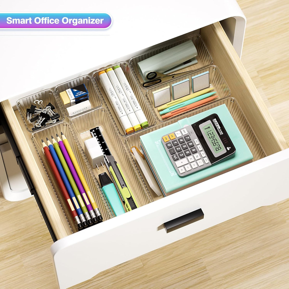 47 PCS Clear Plastic Drawer Organizer Set - 4 Sizes Makeup Organizer Desk Drawer Divider Bathroom