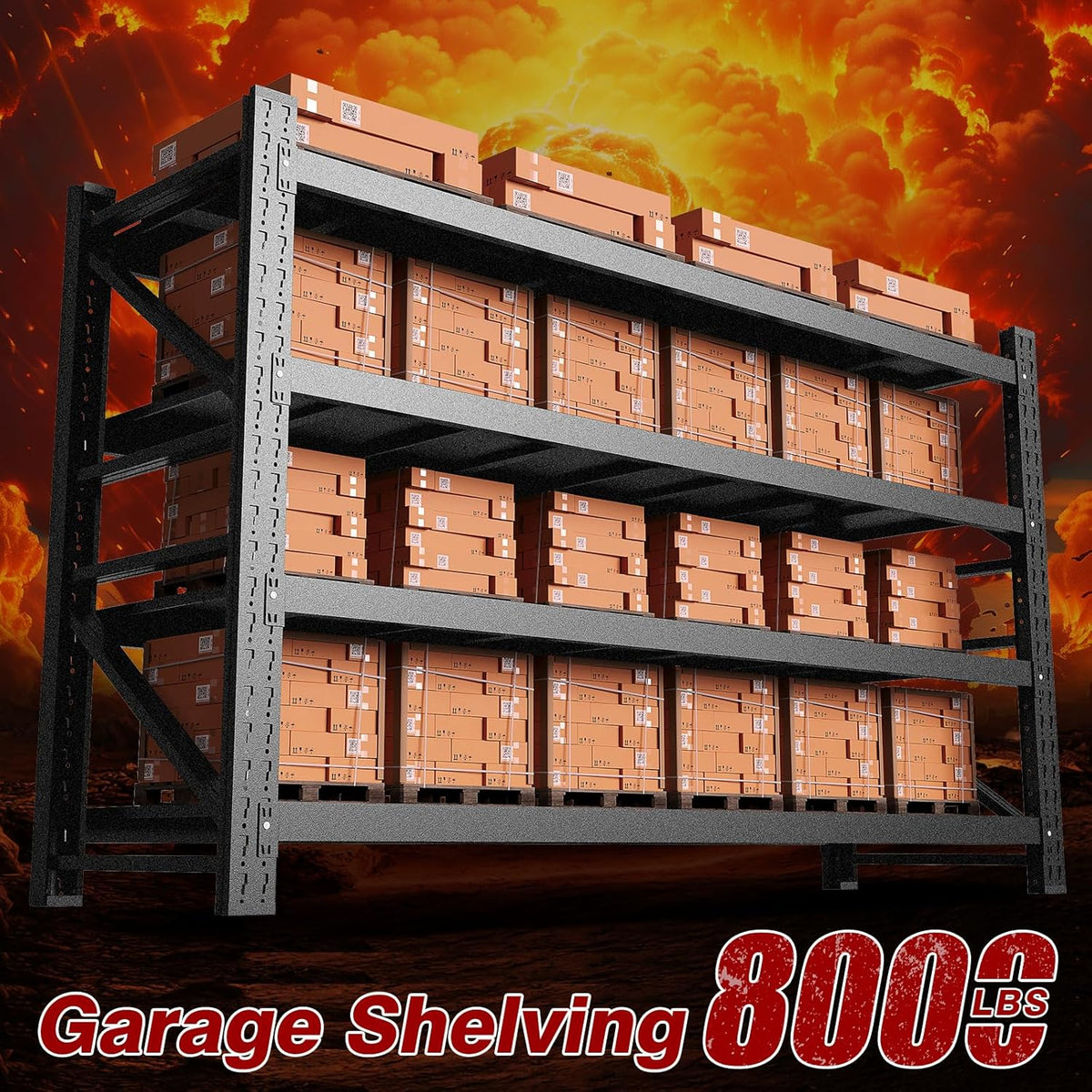 8000LBS Metal Steel Storage Shelves - 68" W Black 4 Tier Heavy Duty Rack Commercial Industrial