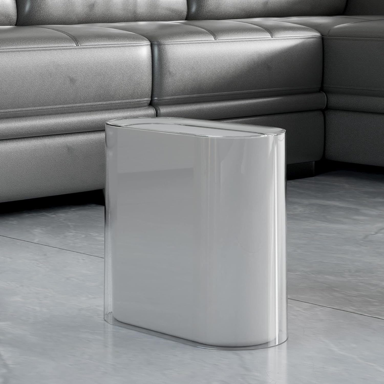 IEEK Small Waste Basket Slim Trash Can 3.2 Gallon/12L Clear and White Garbage Can Rectangle Plastic